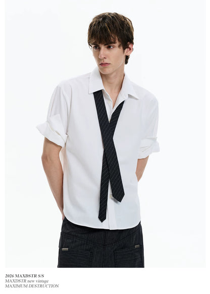 Roll-Sleeve Linen Blend Shirt
