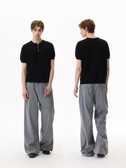 Breathable Jacquard Henley Knit Tee
