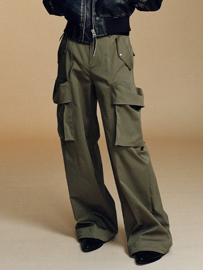 Gray-Green Structured Relaxed Fit Utility Pants