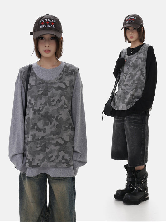 Layered 2 Piece Set Camo & Long Sleeve Tee