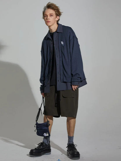 Frayed Hem Contrast Panel Shirt