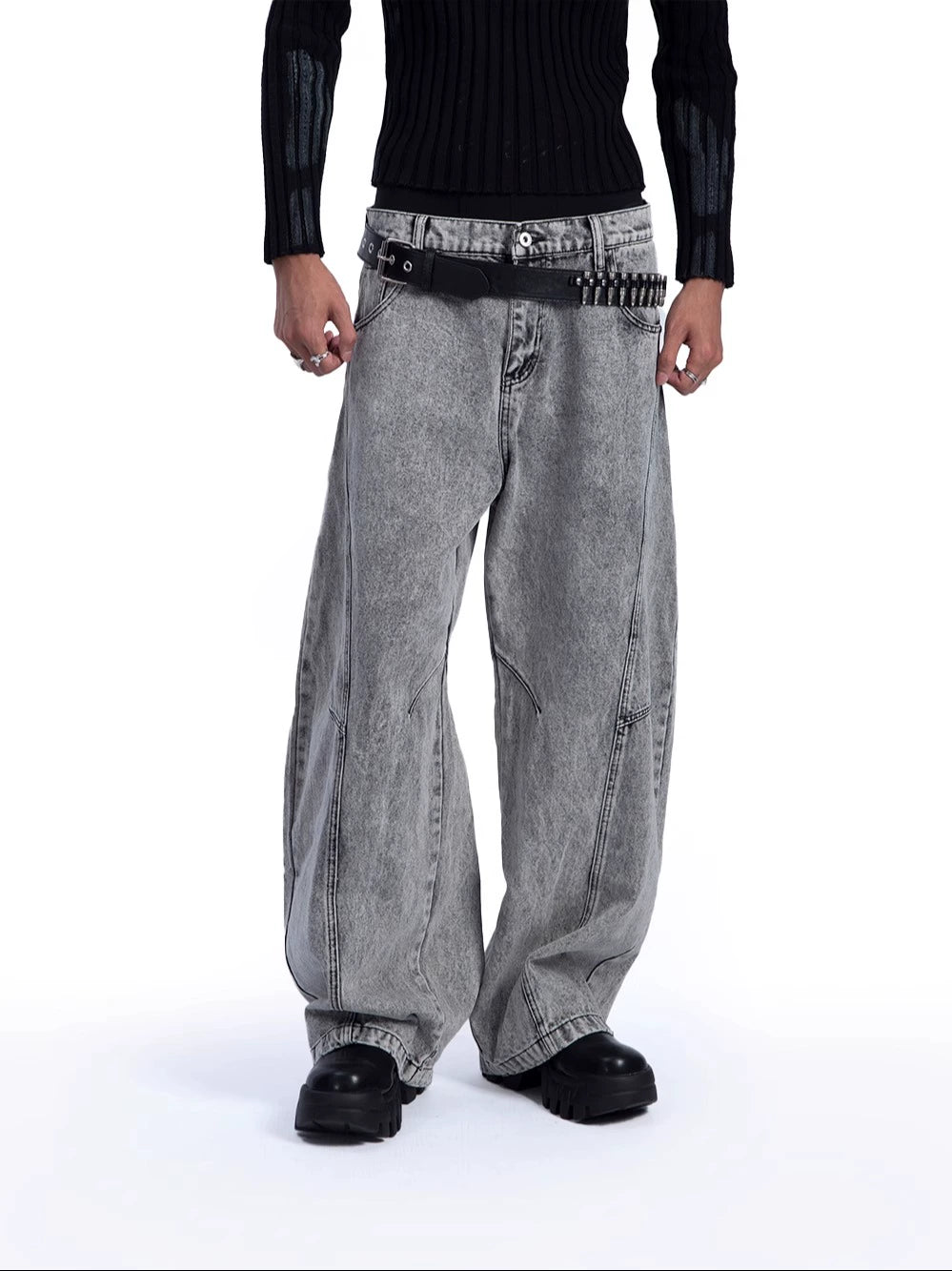 Heavy Retro Scimitar Wide Denim Pants