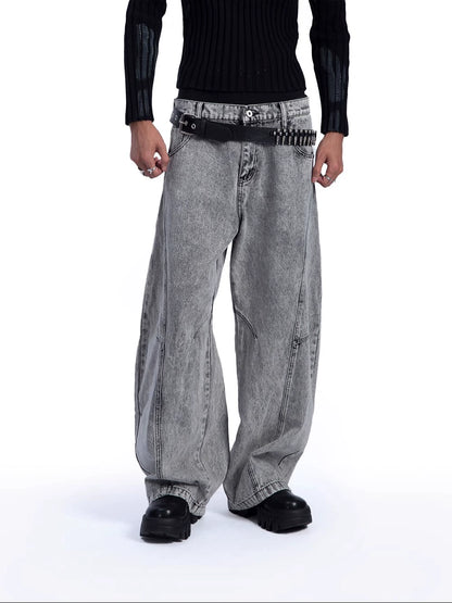 Heavy Retro Scimitar Wide Denim Pants
