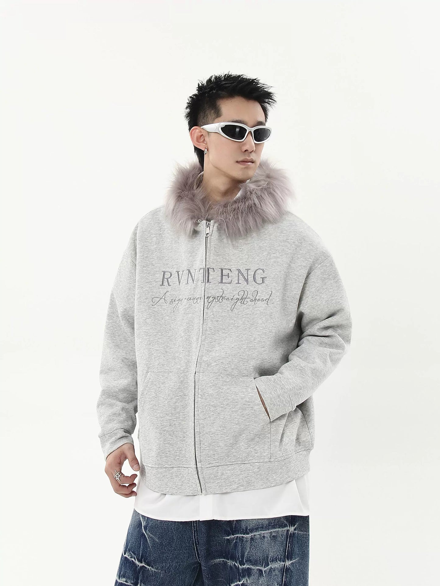 Fur Zip Logo Hoodie