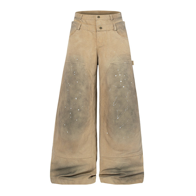 Paint Splatter Double-Waist Wide-Leg Jeans