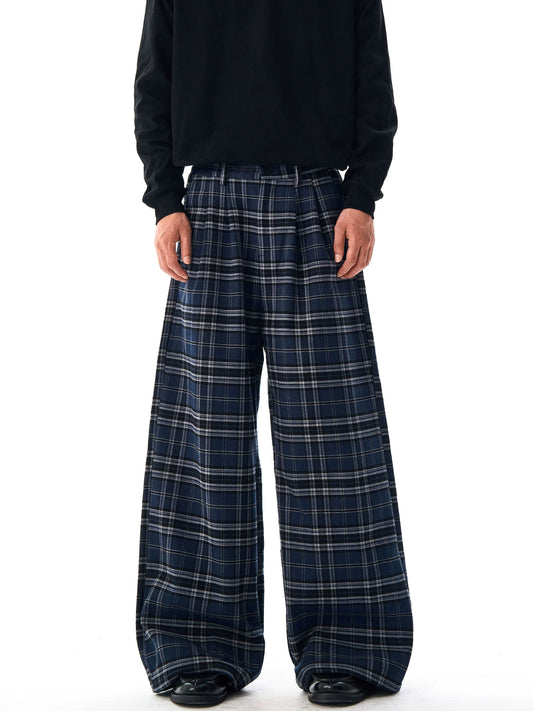 Double Pleated Plaid Casual Pants