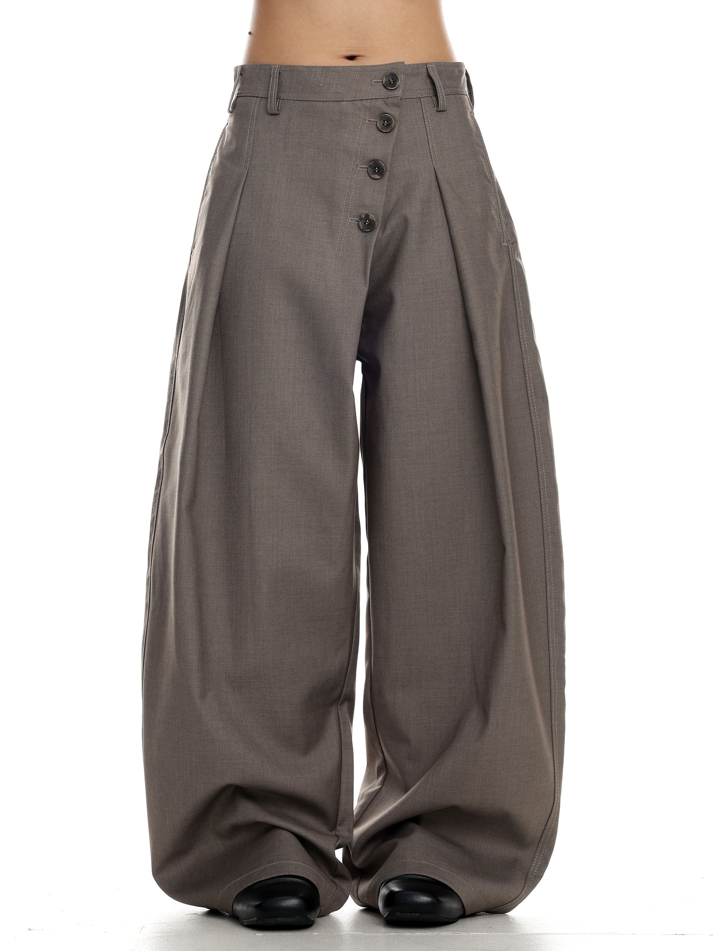 Button Detail Wide-Leg Trousers