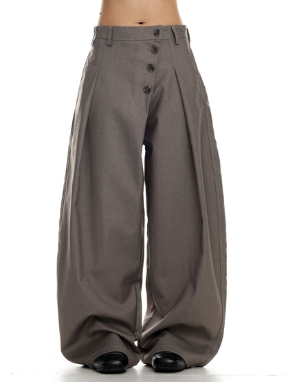 Button Detail Wide-Leg Trousers