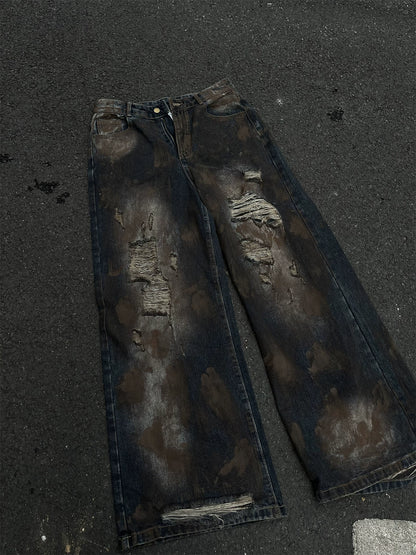 Dirty Washed Damage Denim Pants