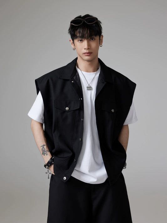 Splicing Black Button Vest