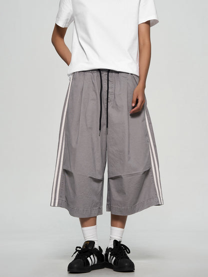 Striped Distressed Wide-leg Shorts