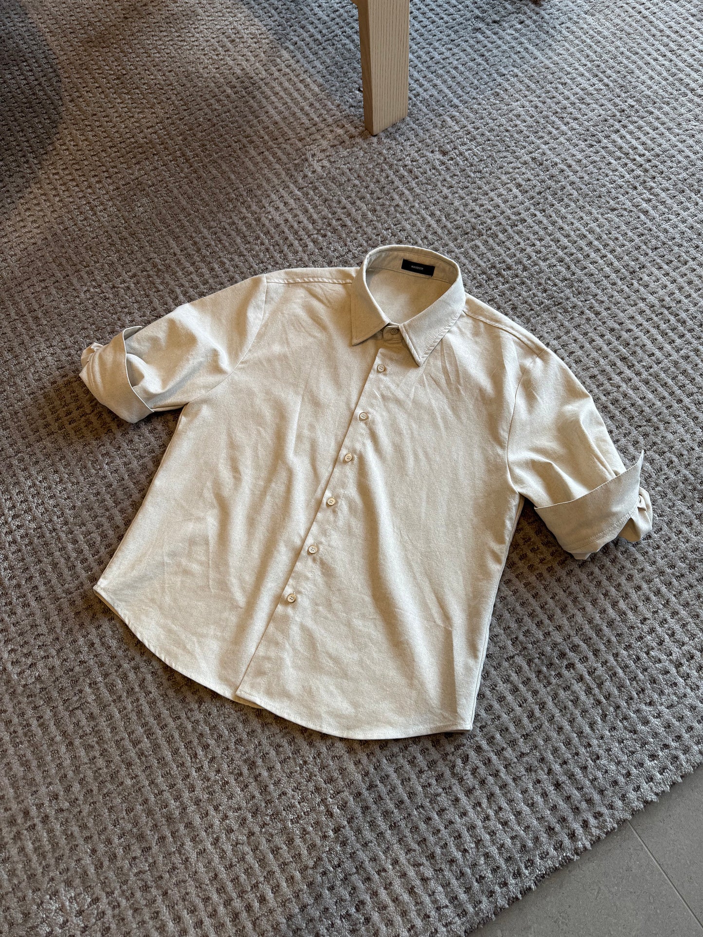 Roll-Sleeve Linen Blend Shirt