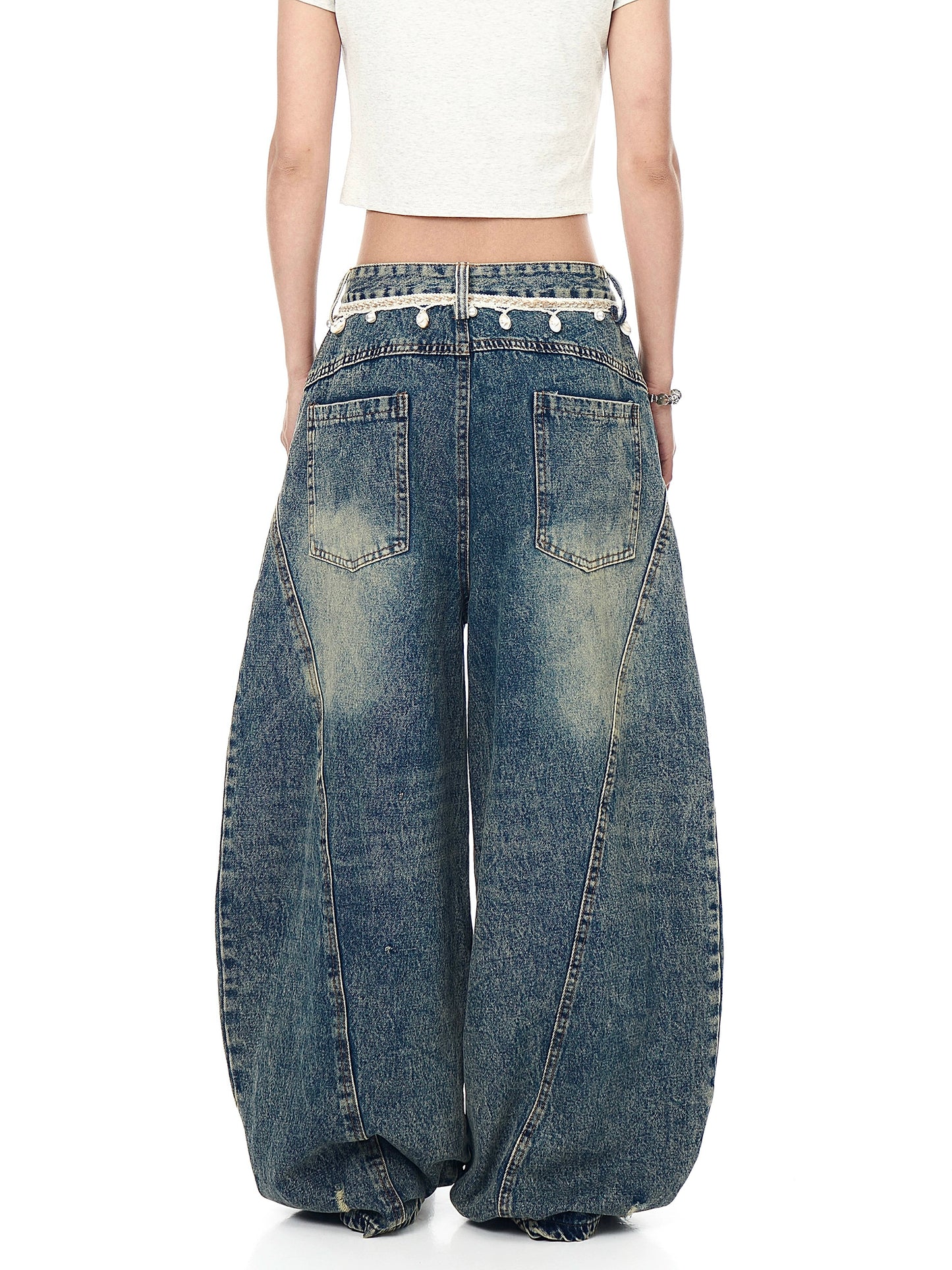 Retro Waist Chain Broken Jeans