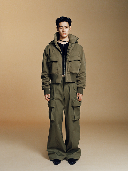 Gray-Green Structured Relaxed Fit Utility Pants