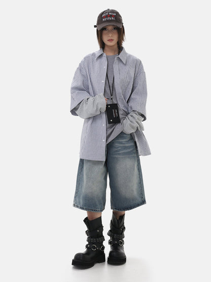 Oversized Patchwork Plaid Shirt