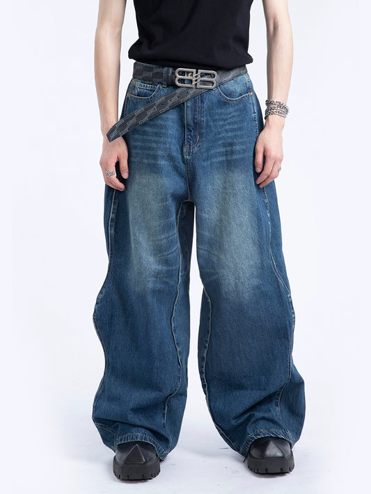 Wave Pattern Stacked Jeans