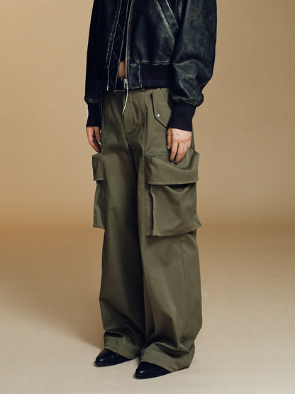 Gray-Green Structured Relaxed Fit Utility Pants