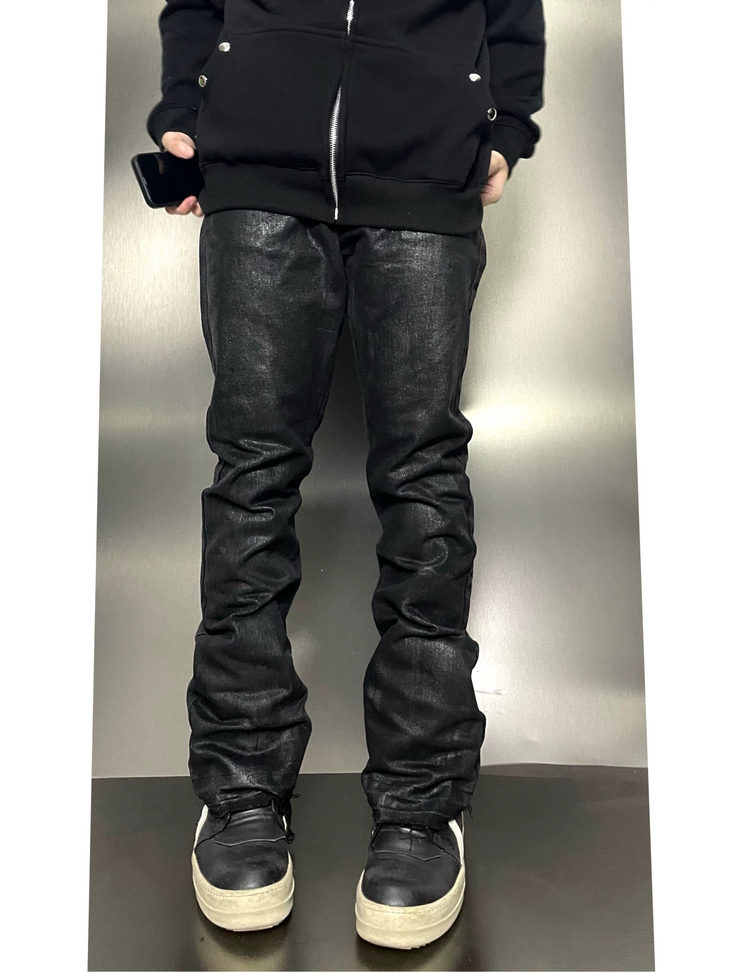 Micro-flared Destroyed Wax Pants
