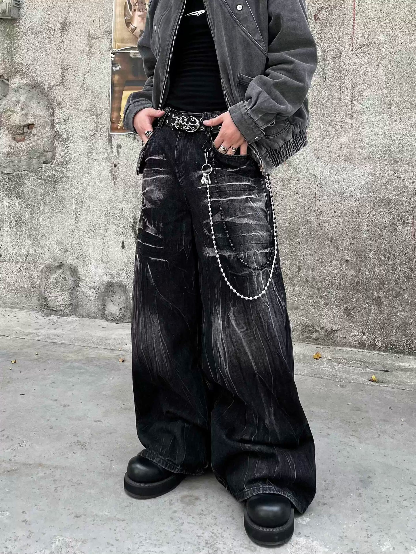 Black Fade Baggy Denim Pants