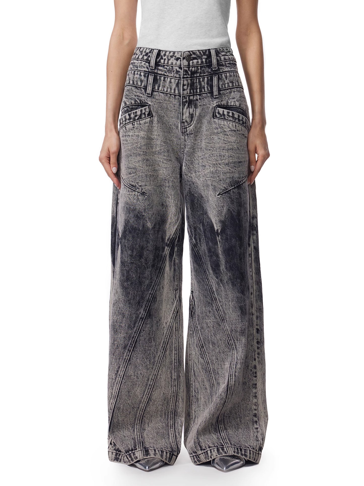 Layered Waist Denim Pants