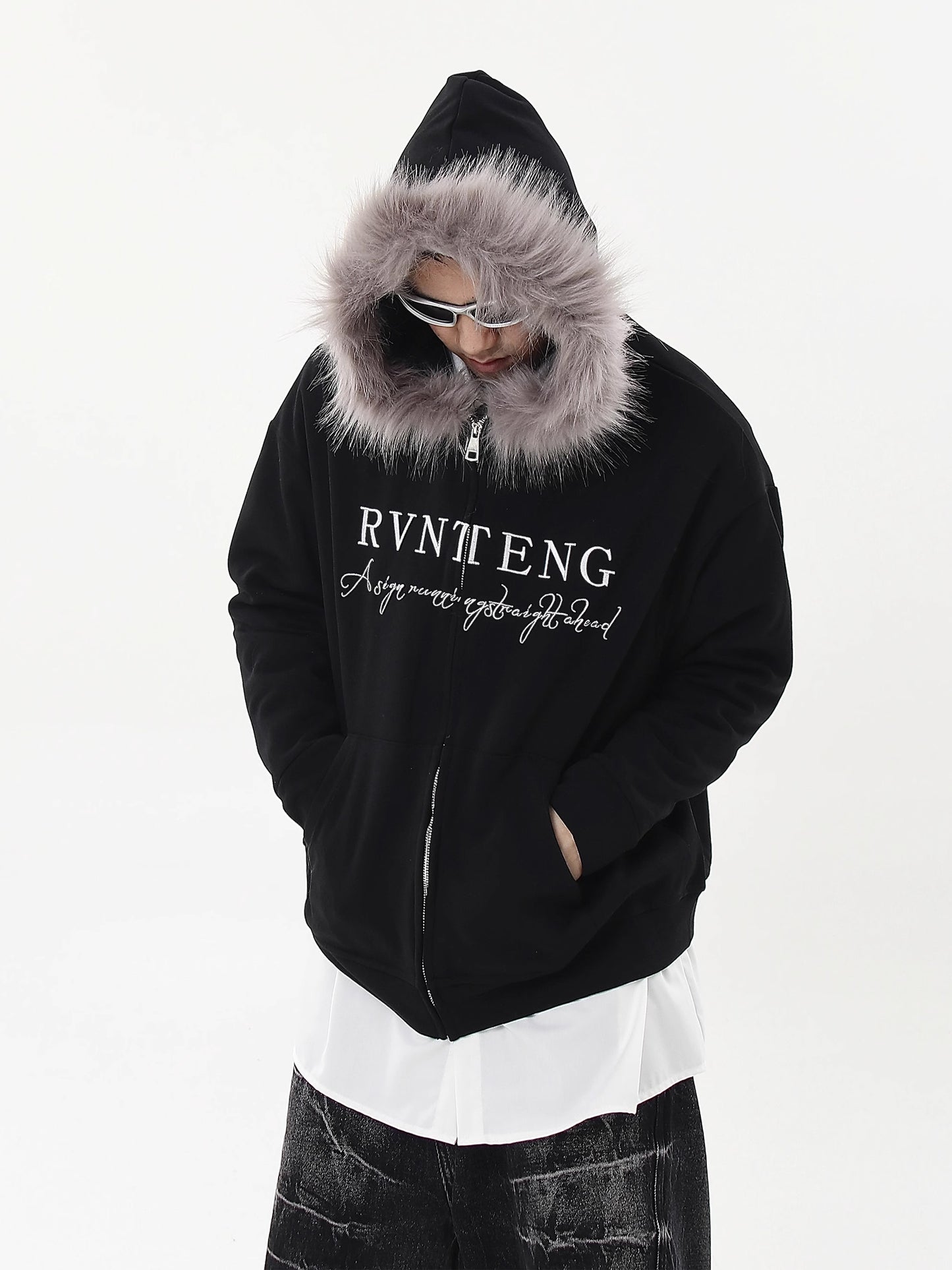 Fur Zip Logo Hoodie