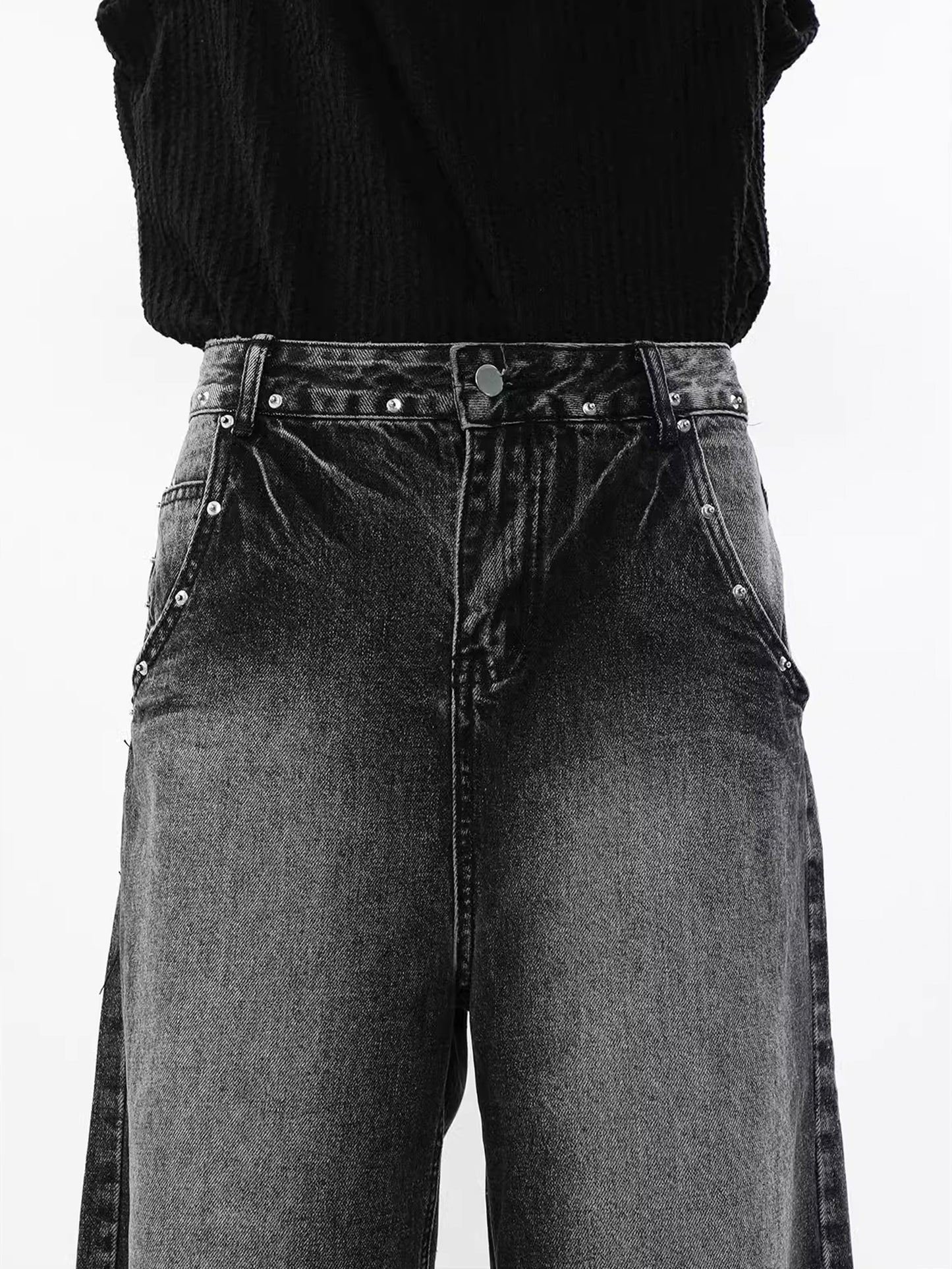 Washed Stone Half Denim Pants