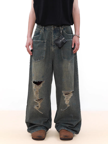 Broken Hole Loose Denim Pants