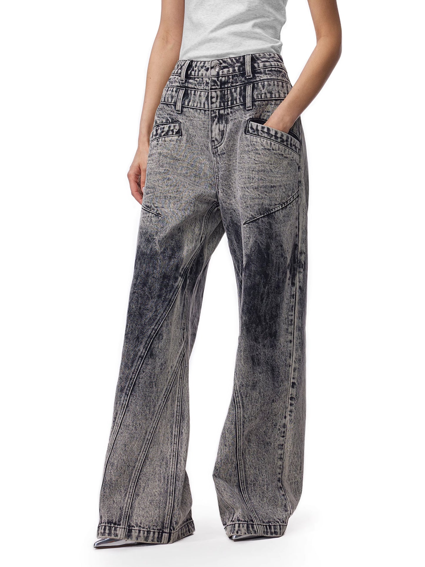 Layered Waist Denim Pants