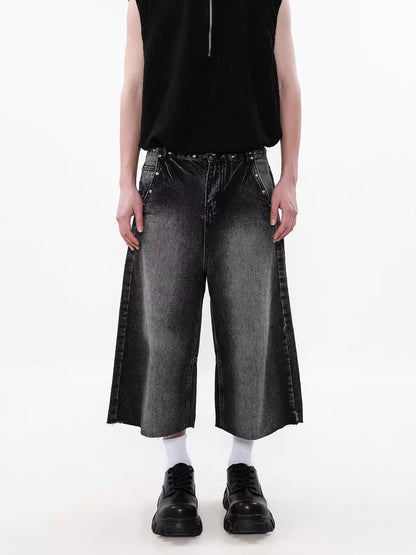 Washed Stone Half Denim Pants