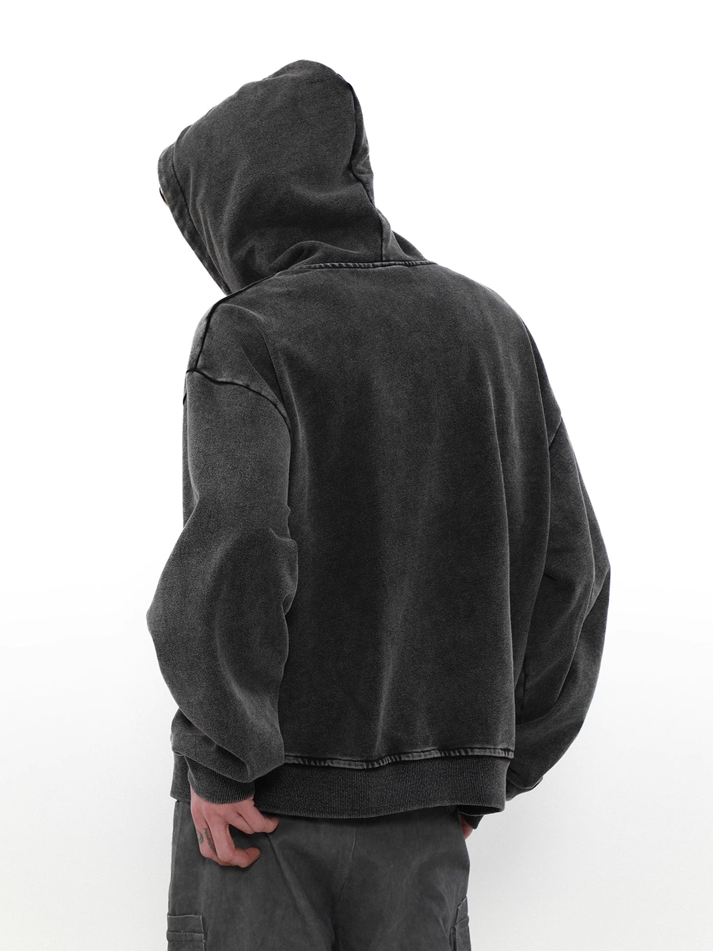 Washed Black Short Zip Hoodie