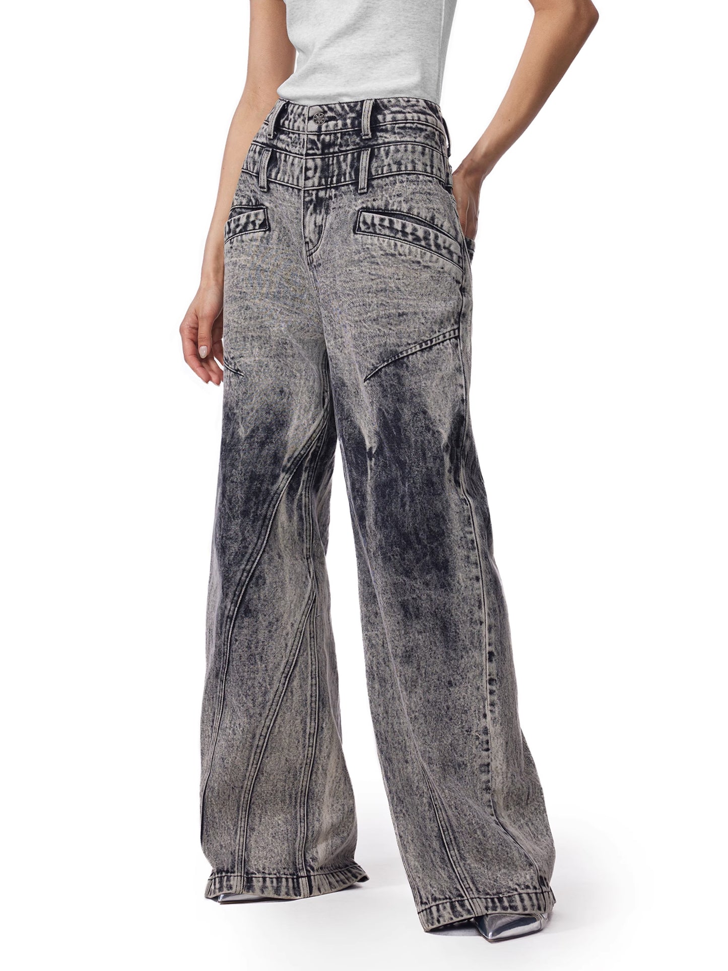 Layered Waist Denim Pants