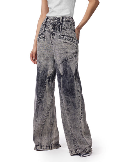 Layered Waist Denim Pants