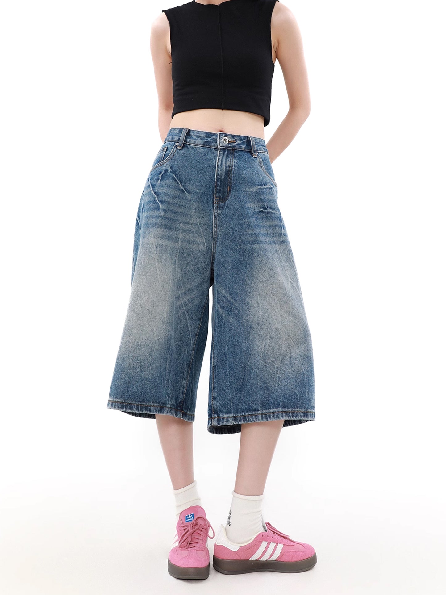 Vintage Loose Half Denim Pants