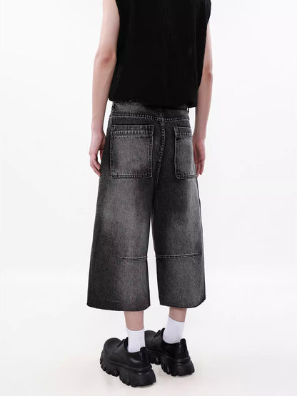 Washed Stone Half Denim Pants