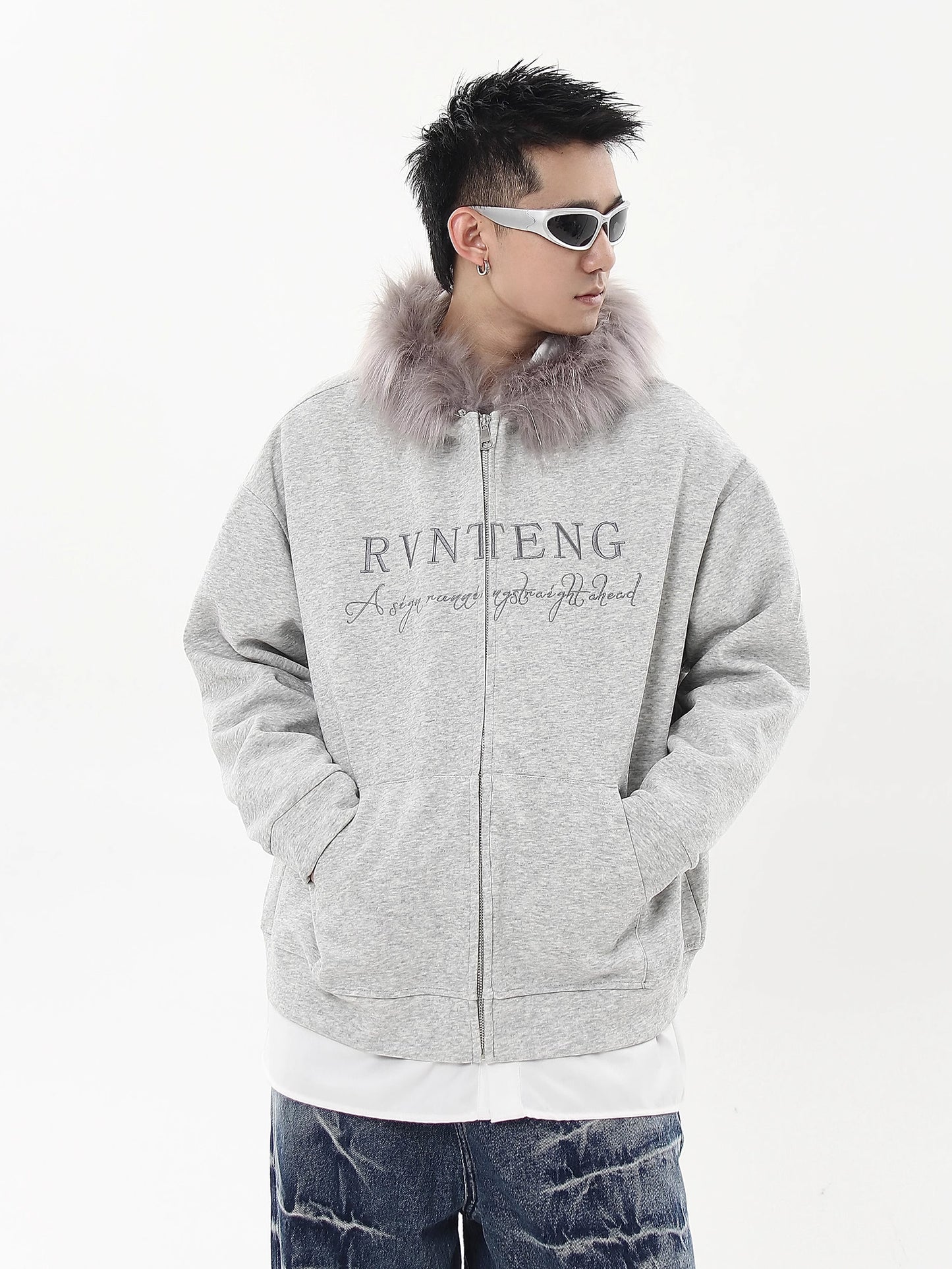 Fur Zip Logo Hoodie