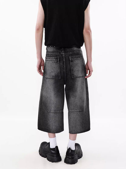 Washed Stone Half Denim Pants