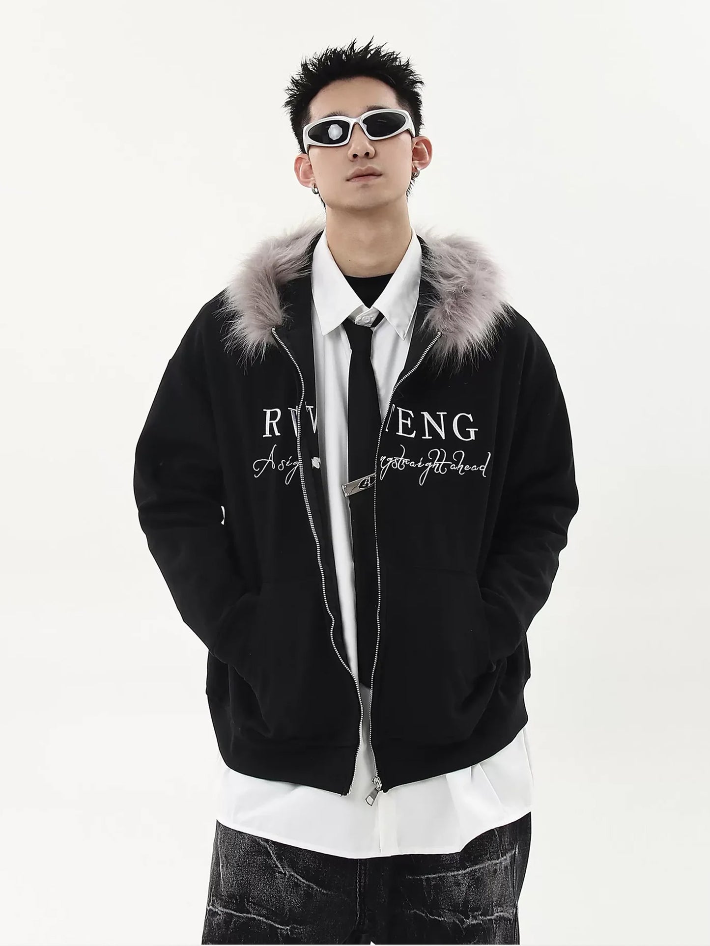 Fur Zip Logo Hoodie