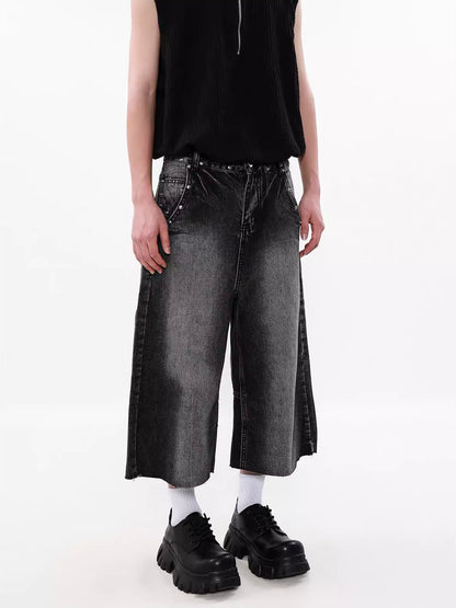 Washed Stone Half Denim Pants