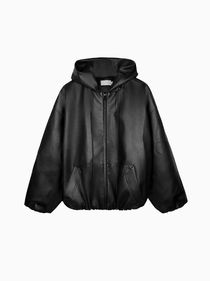 Leather Zip Hooded Jacket