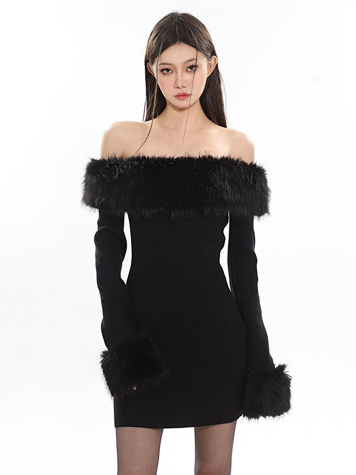 Off Shoulder Fur Knit