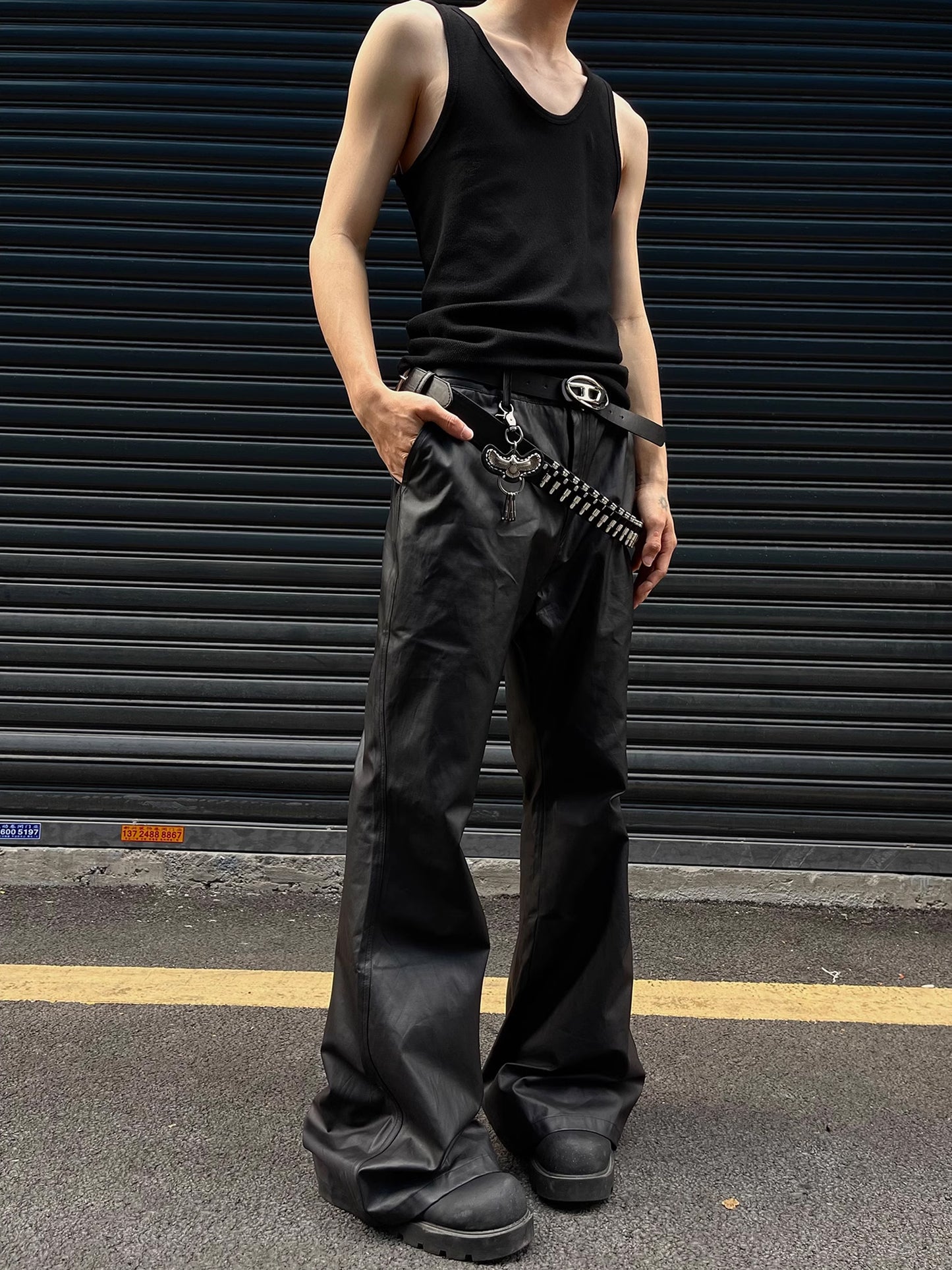 Leather Micro Wide Flare Pants