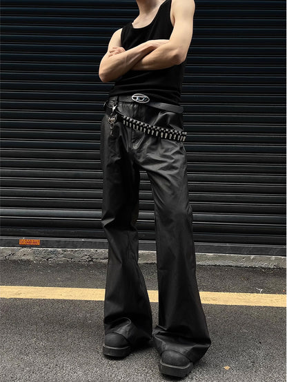 Leather Micro Wide Flare Pants