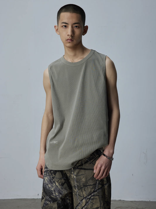 Vintage Wash Rib Knit Curved Hem Tank