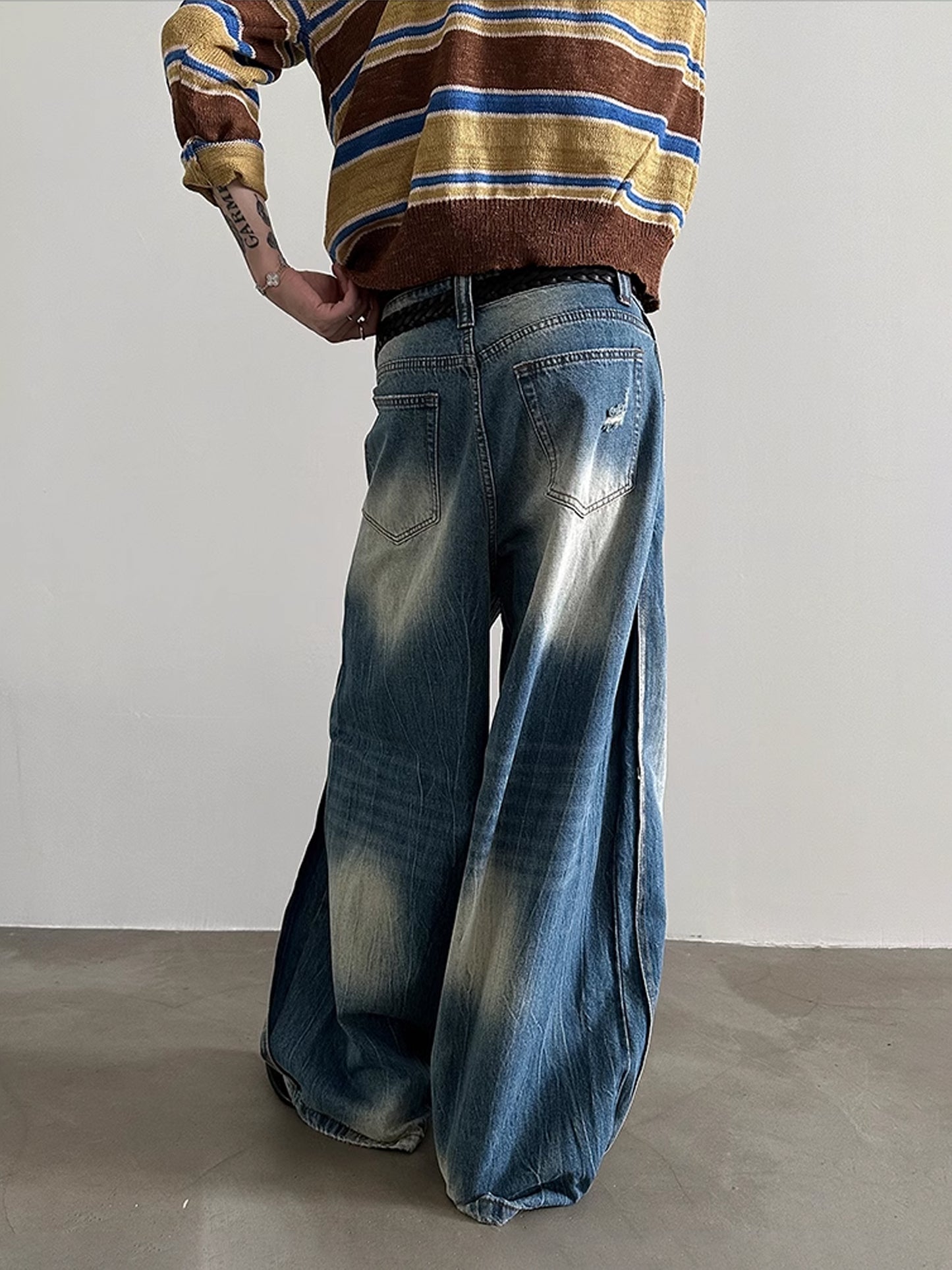 OLD CREASE WASHED DENIM PANTS