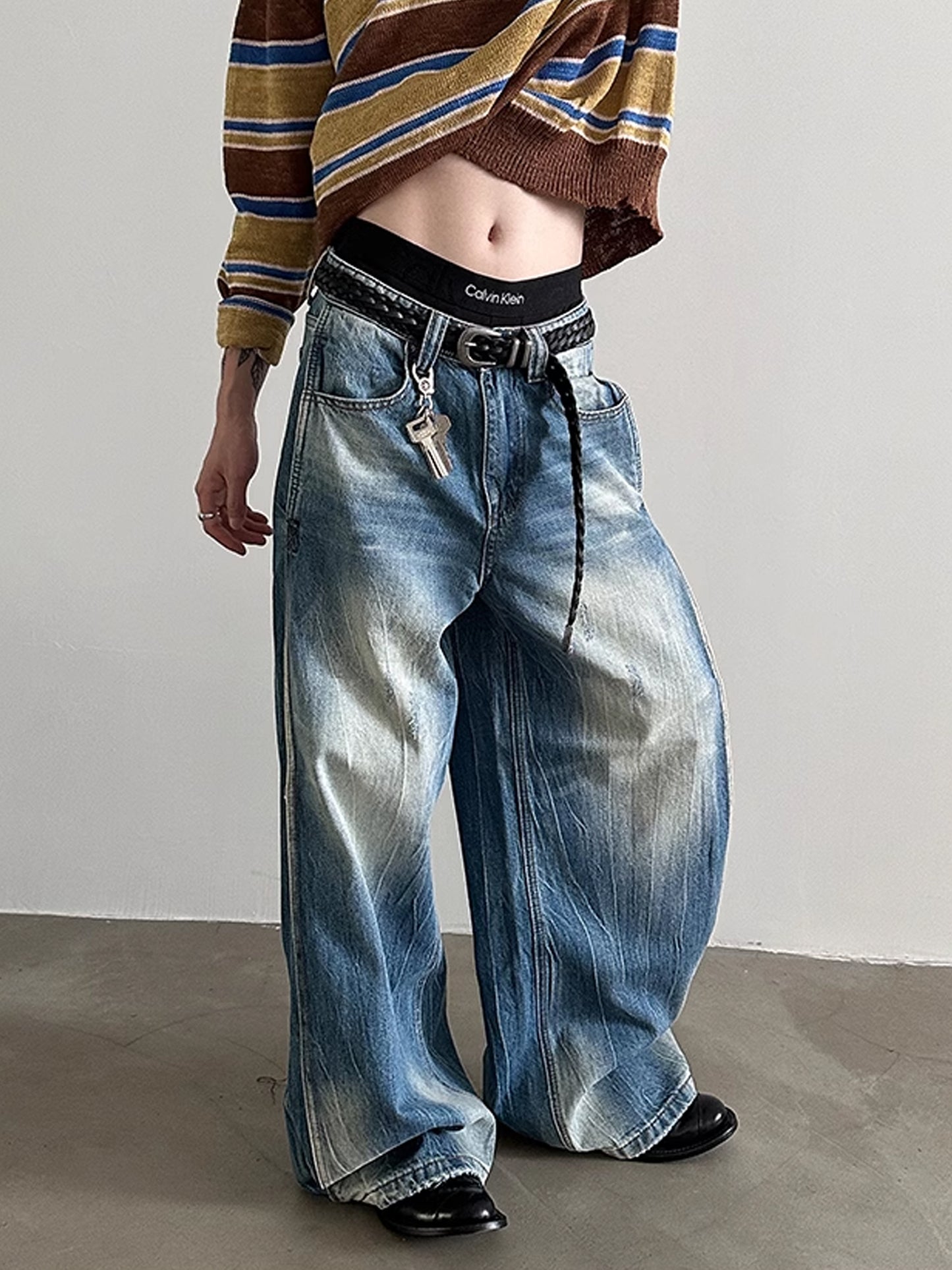 OLD CREASE WASHED DENIM PANTS