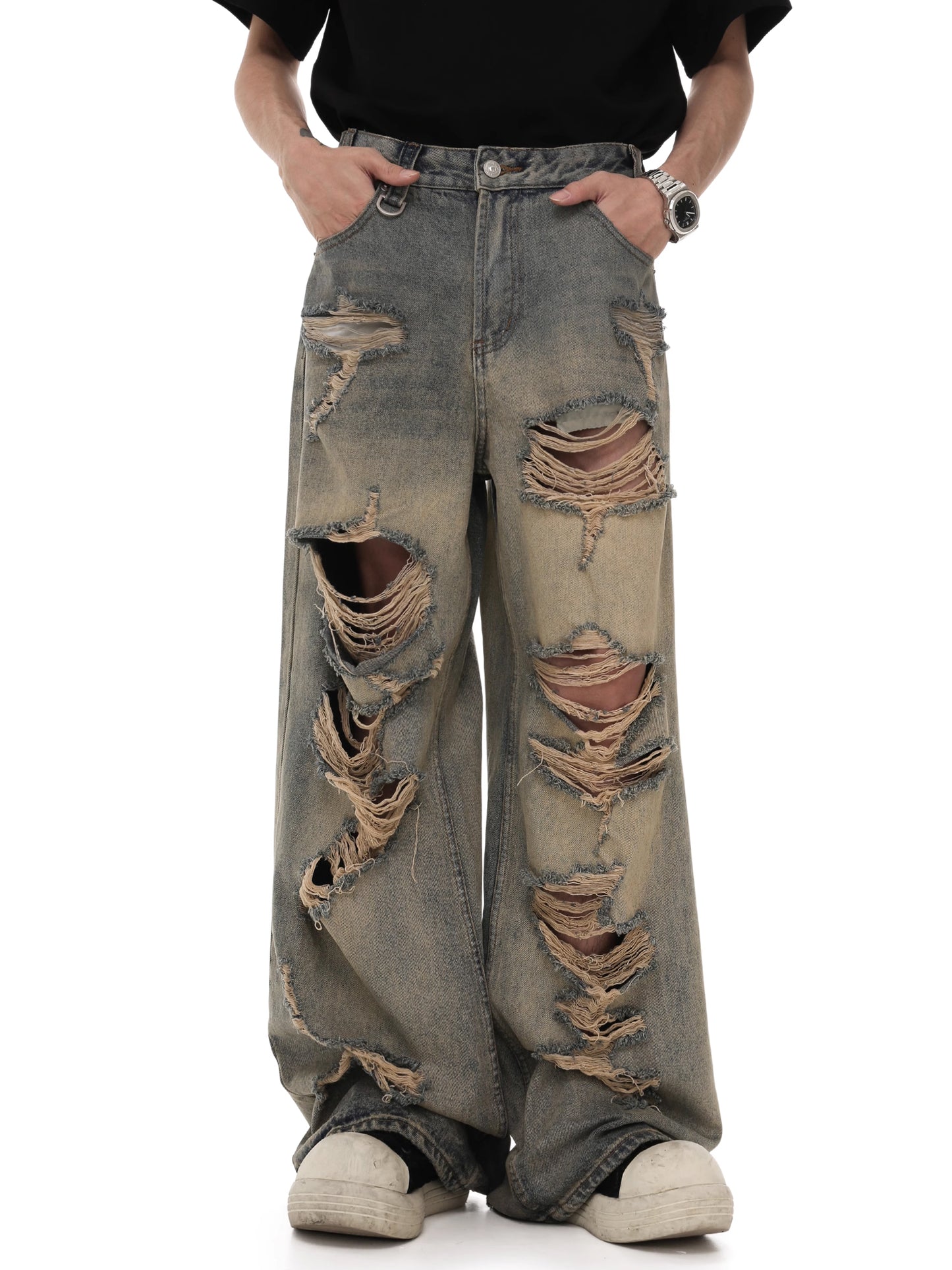 BROKEN HOLE BAGGY JEANS