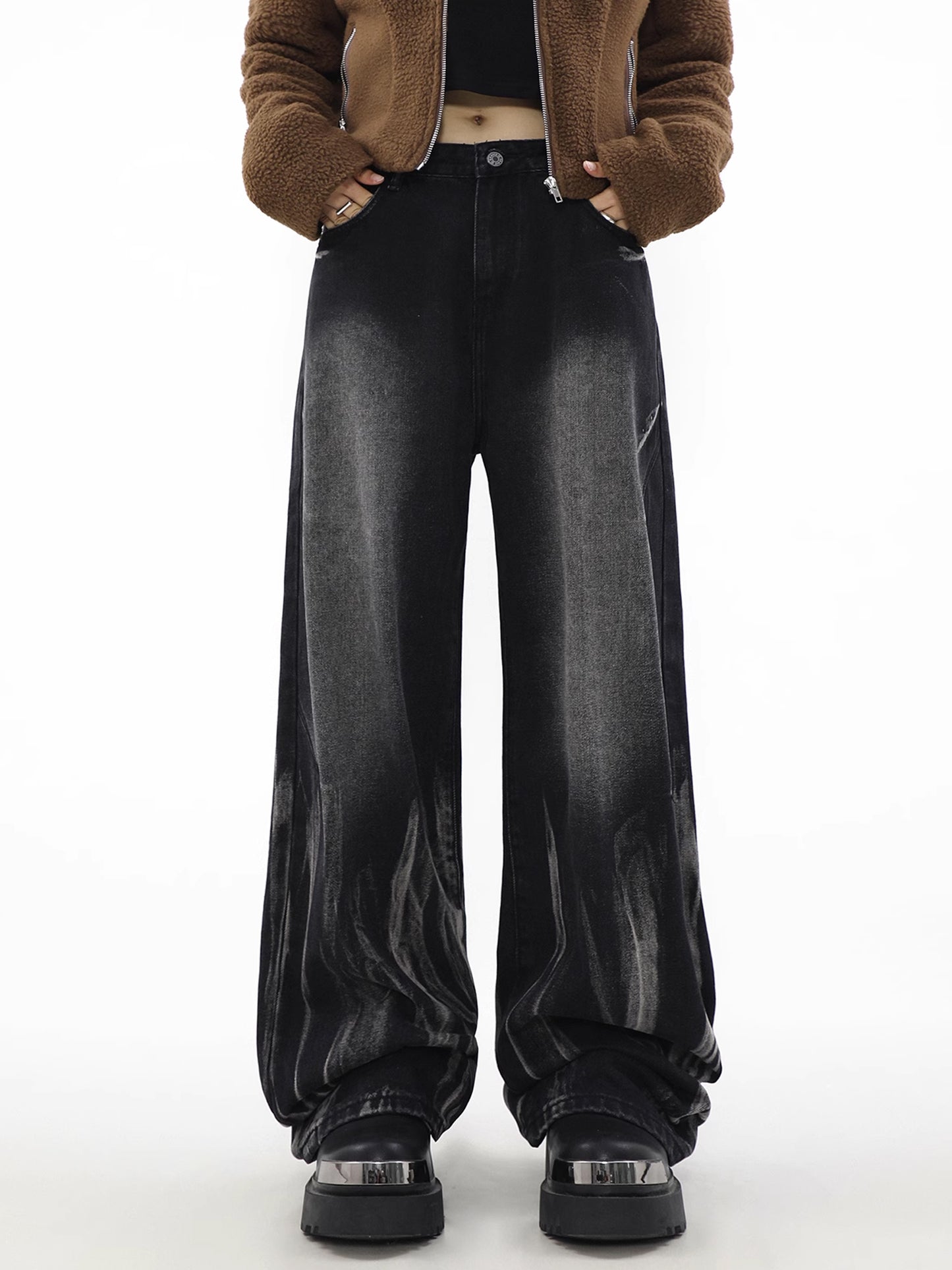 BLACK FADE LOOSE DENIM PANTS