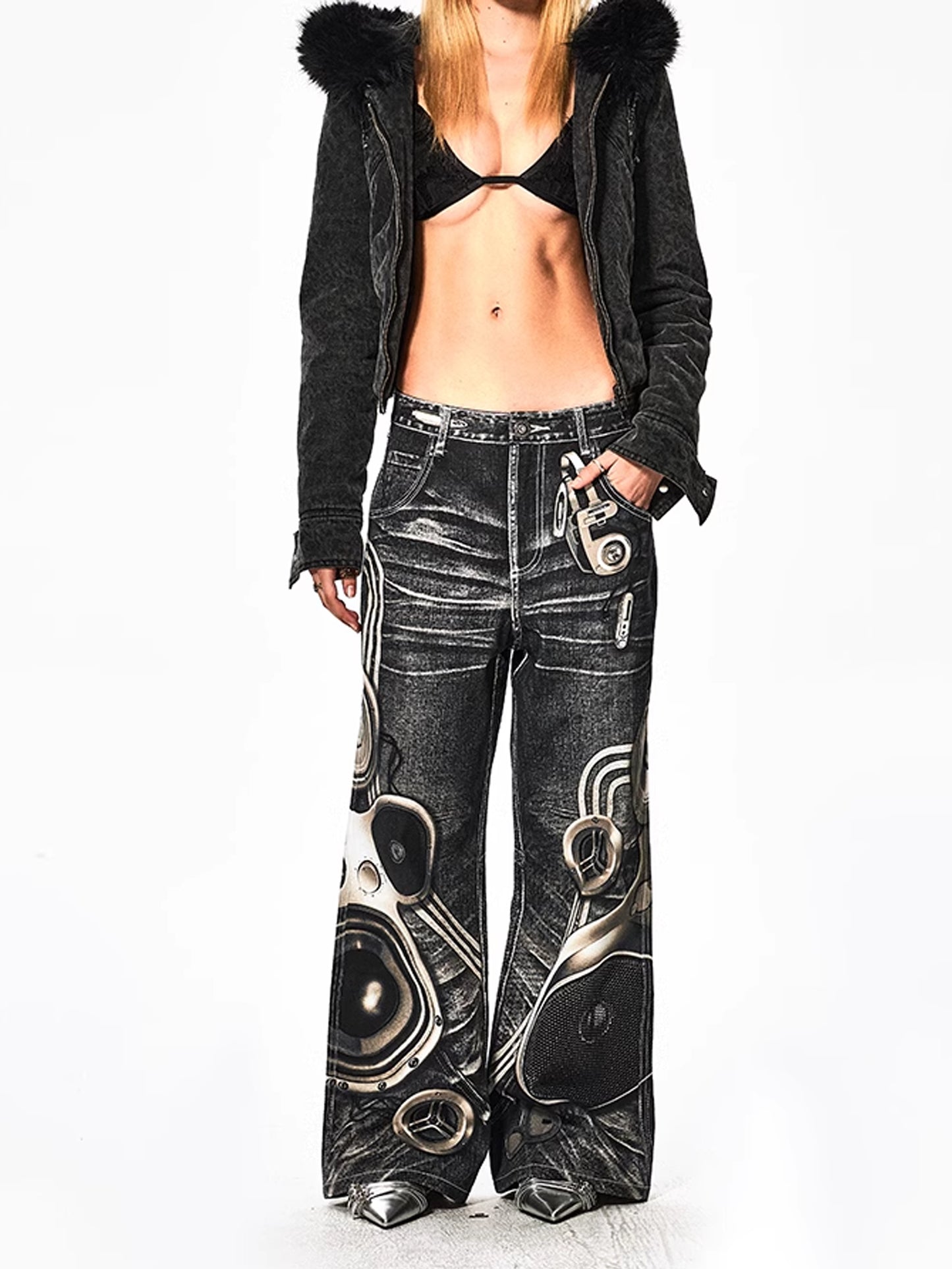 Sound Print Denim Pants