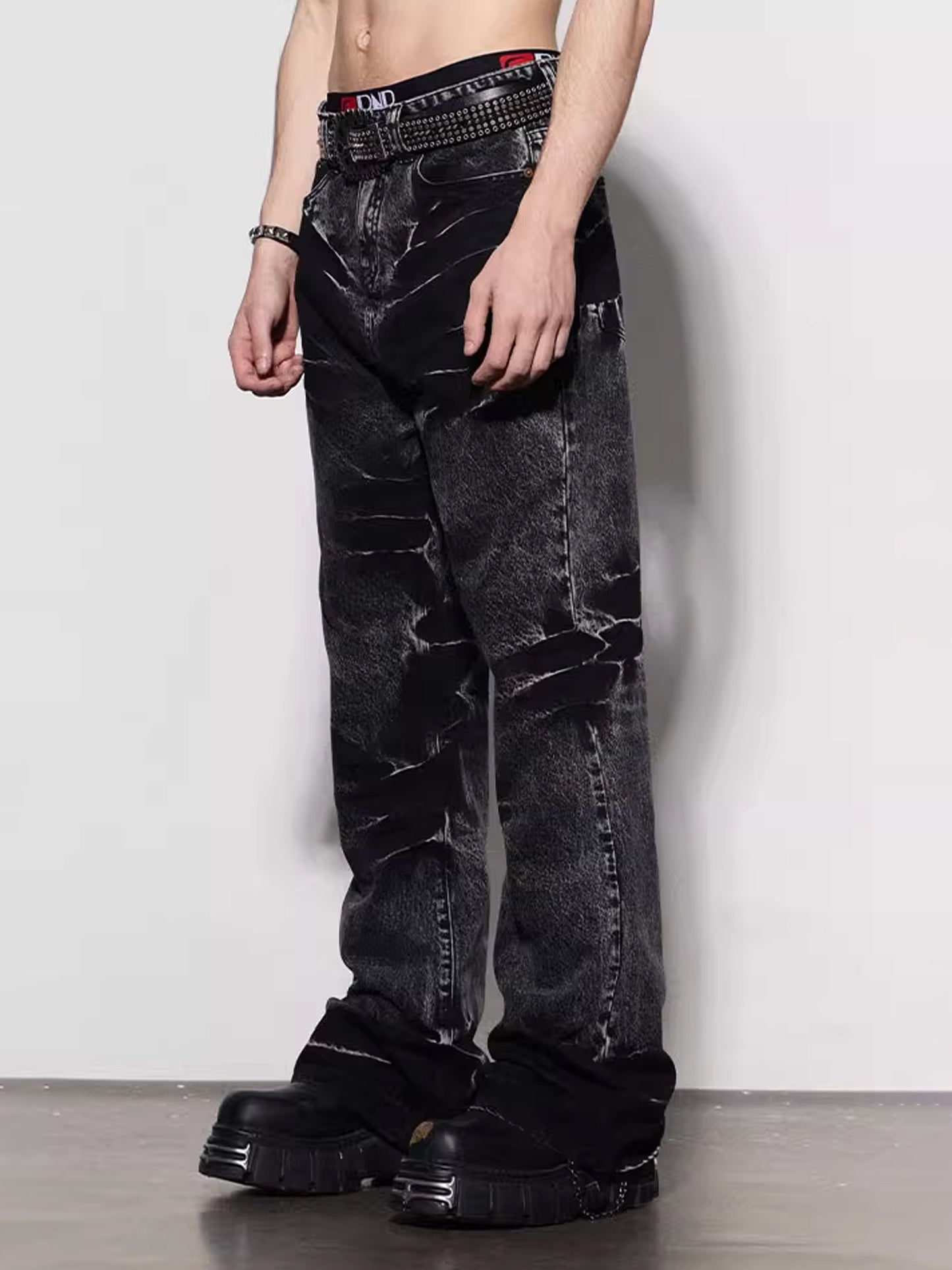 VINTING WASHED BLACK DENIM PANTS