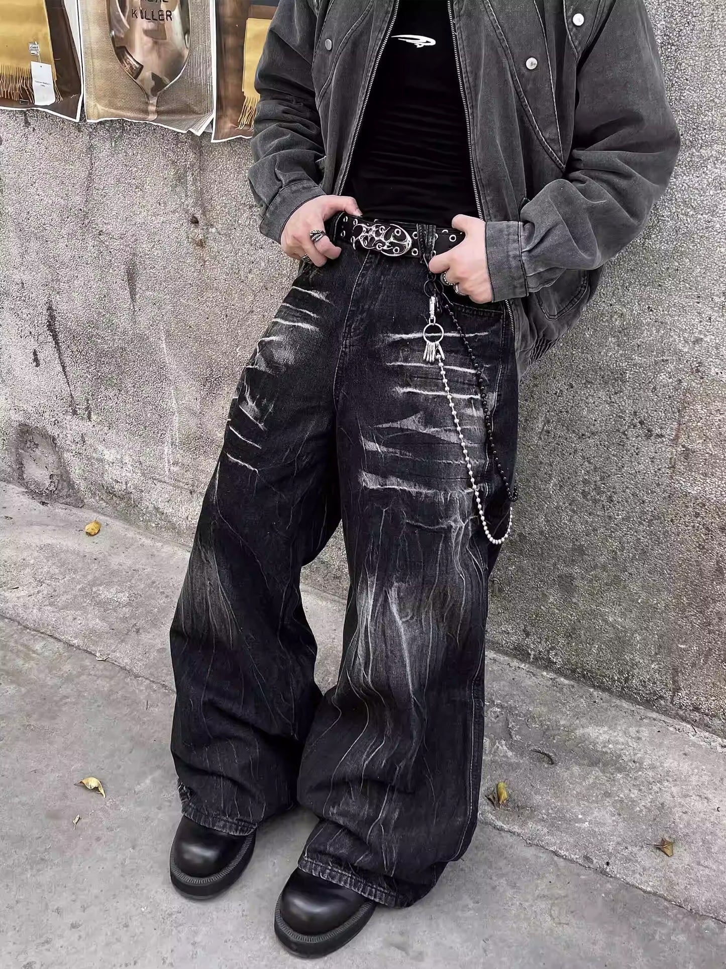 BLACK FADE BAGGY DENIM PANTS